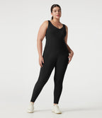 Combinaison de sport grande taille Halara UltraSculpt™ col V croisé dos nu ventre plat push-up brassière intégrée avec poches