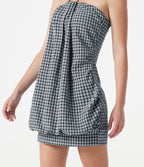 Robe micro-mini de plage moulante à carreaux vichy col halter avec brassière intégrée et lien noué au dos