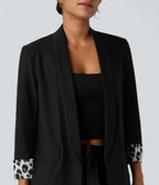 Blazer tailleur sergé imprimé léopard col tailleur manches longues avec poches