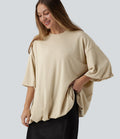 Top casual oversize col rond à manches mi-longues et ourlet boule