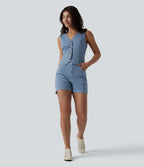 Short denim décontracté Halara Flex™ rayé taille mi-haute 10 cm avec poches