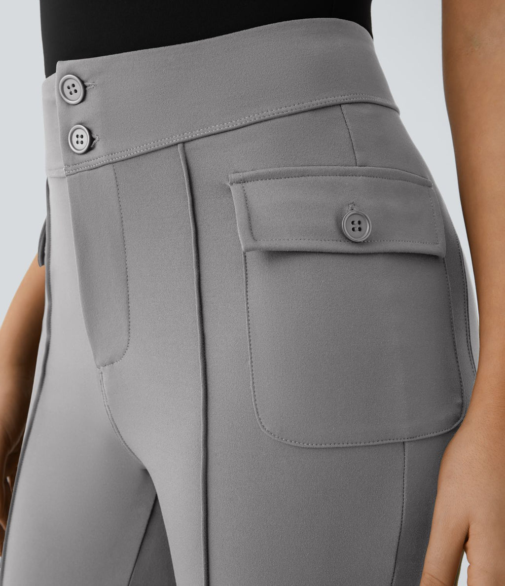 Pantalon cargo décontracté évasé taille haute avec poches à rabat latérales