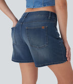 Short asymétrique en jean délavé Halara Flex™ taille basse à poches multiples