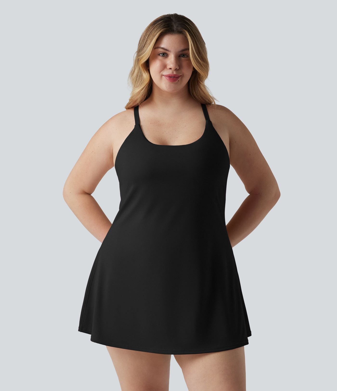 Robe de danse grande taille SoftlyZero™ Plush effet push-up dos nu avec bretelles réglables croisées et brassière intégrée – Édition Easy Peasy
