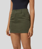Jupe Cargo en Coton Casual Mini Droite à Taille Haute avec Multiples Poches