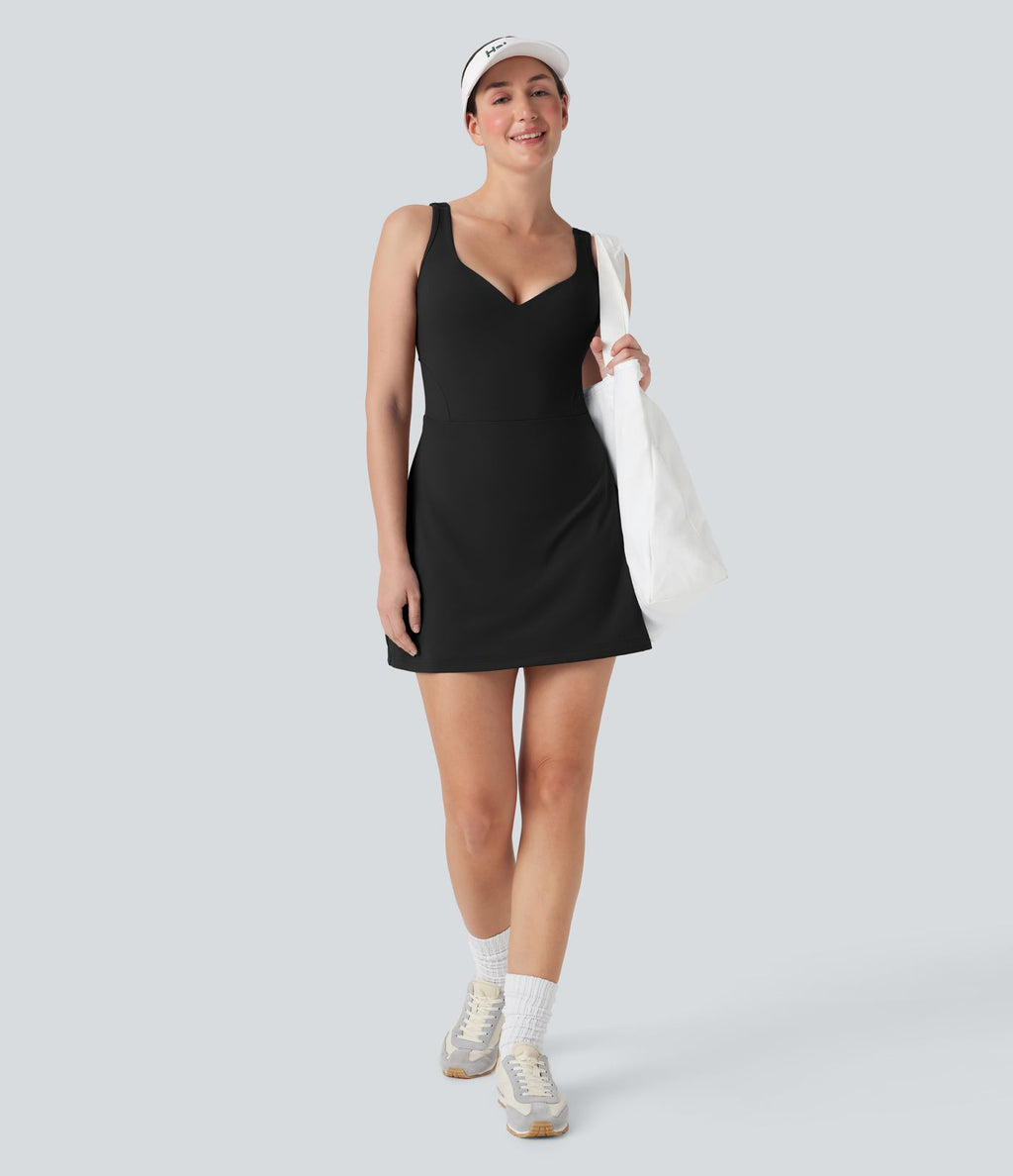 Robe active de yoga 2-en-1 Softlyzero™ Plush avec bretelles ajustables, armatures push-up, dos nu et poches-Easy Peasy