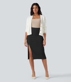 Jupe mi-longue moulante fendue taille haute