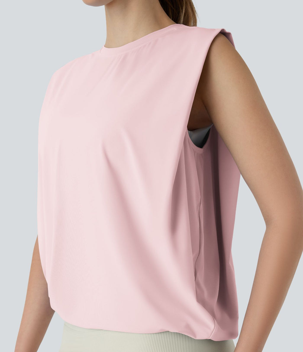 Débardeur de yoga col rond froncé, tissu rafraîchissant - Protection UPF50+