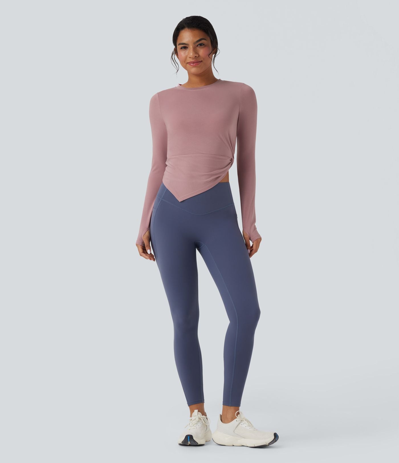 Haut de sport yoga asymétrique séchage rapide manches longues avec trous pouces