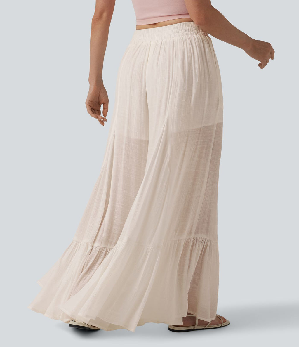 Pantalon baggy fluide taille mi-haute 2-en-1 avec poches