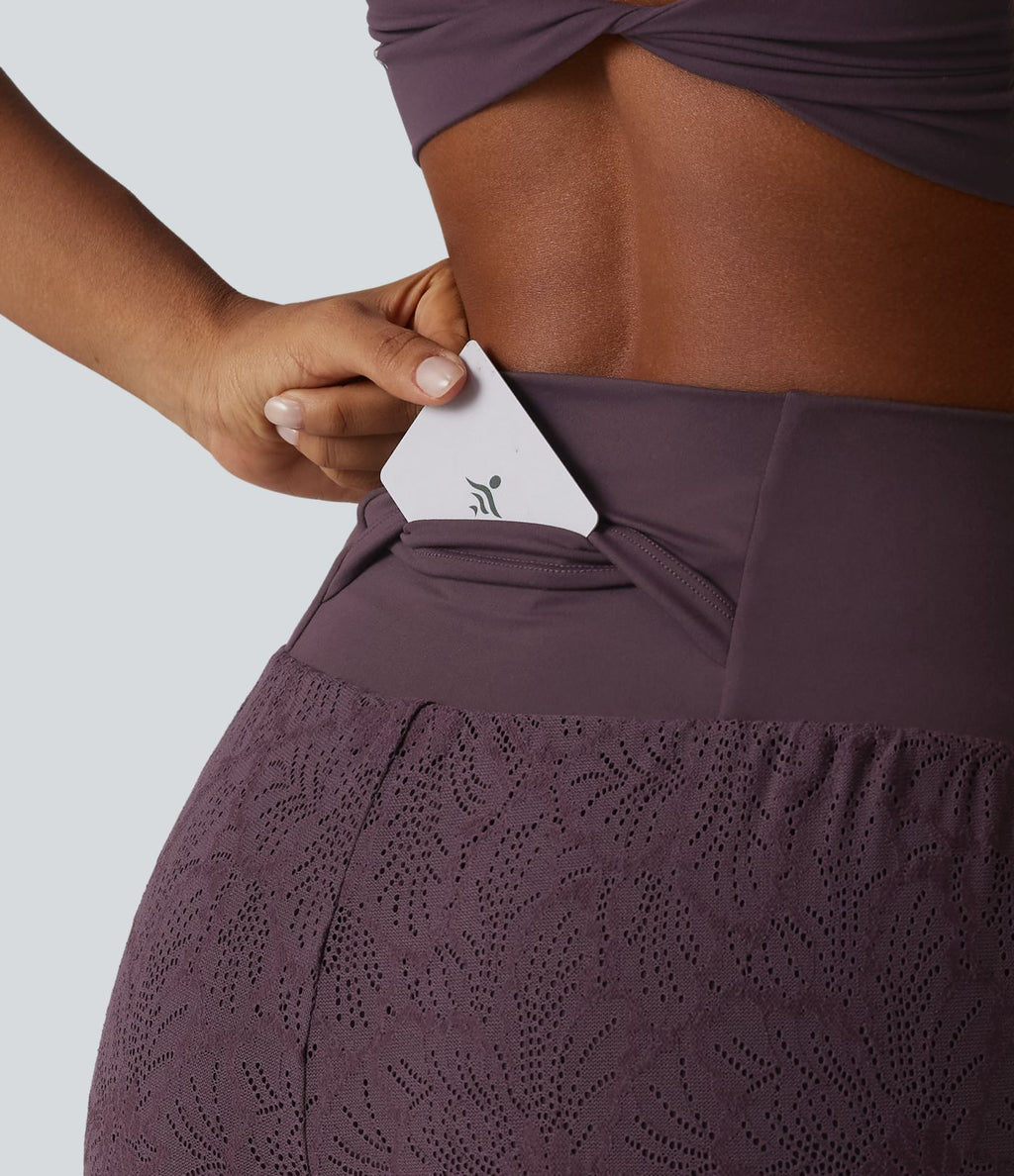 SoftlyZero™ Short de sport 2 en 1 taille haute en dentelle 7,5 cm avec poches