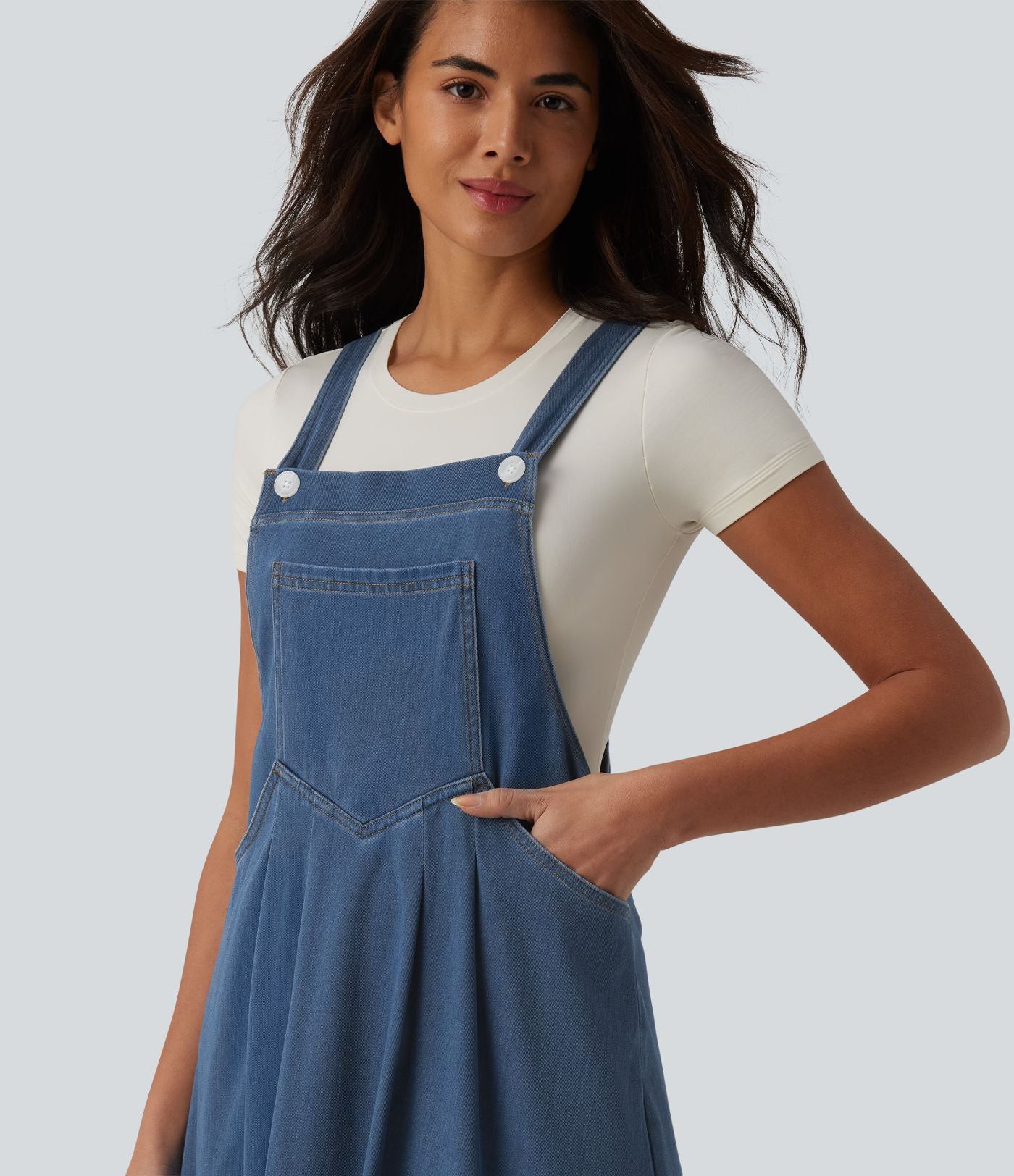 Robe midi décontractée Halara Flex™ à col carré en denim avec poches
