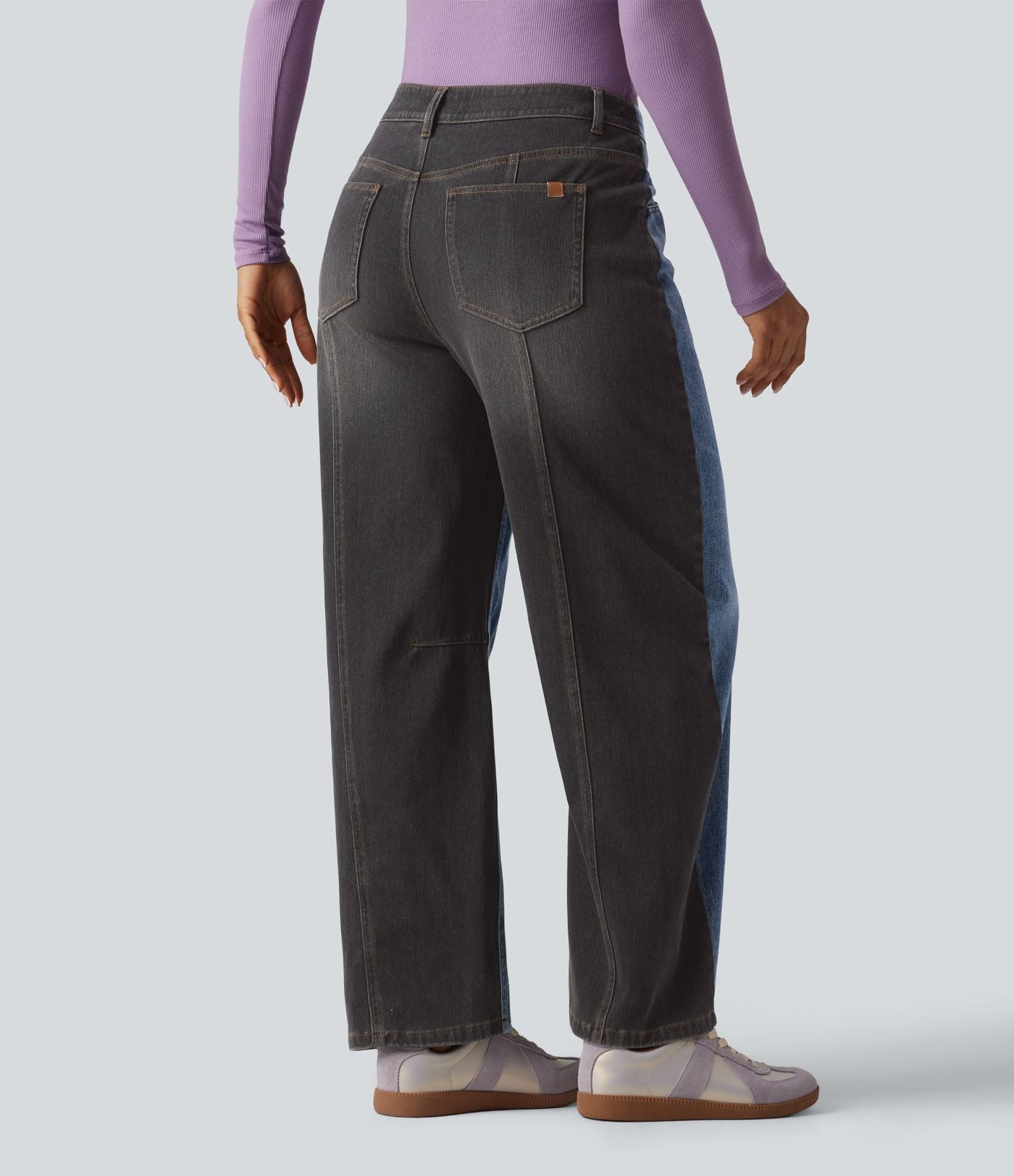 Jean barrel casual Halara Flex™ taille mi-haute color block avec poches