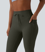 Legging de sport maille côtelée gainant à séchage rapide taille haute avec cordon de serrage et poches - UPF50+