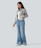 Veste bomber polaire col montant manches longues avec poches