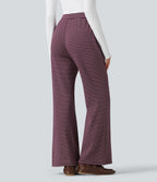 Pantalon décontracté à rayures en maille côtelée, taille mi-haute, cordon de serrage et coupe bootcut, avec poches