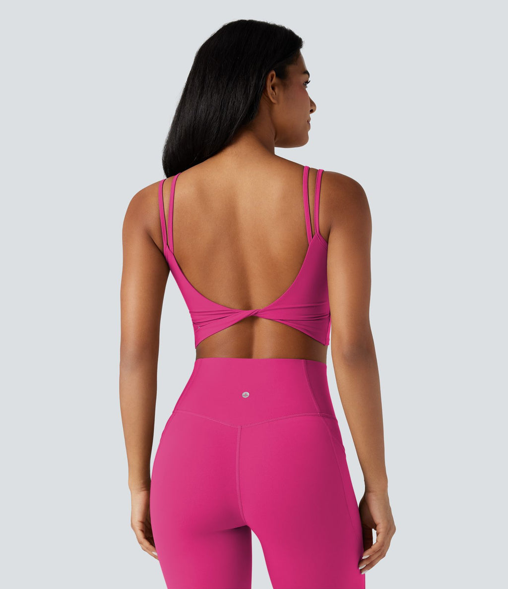 Débardeur yoga court Halara UltraSculpt™ double bretelles torsadé dos nu