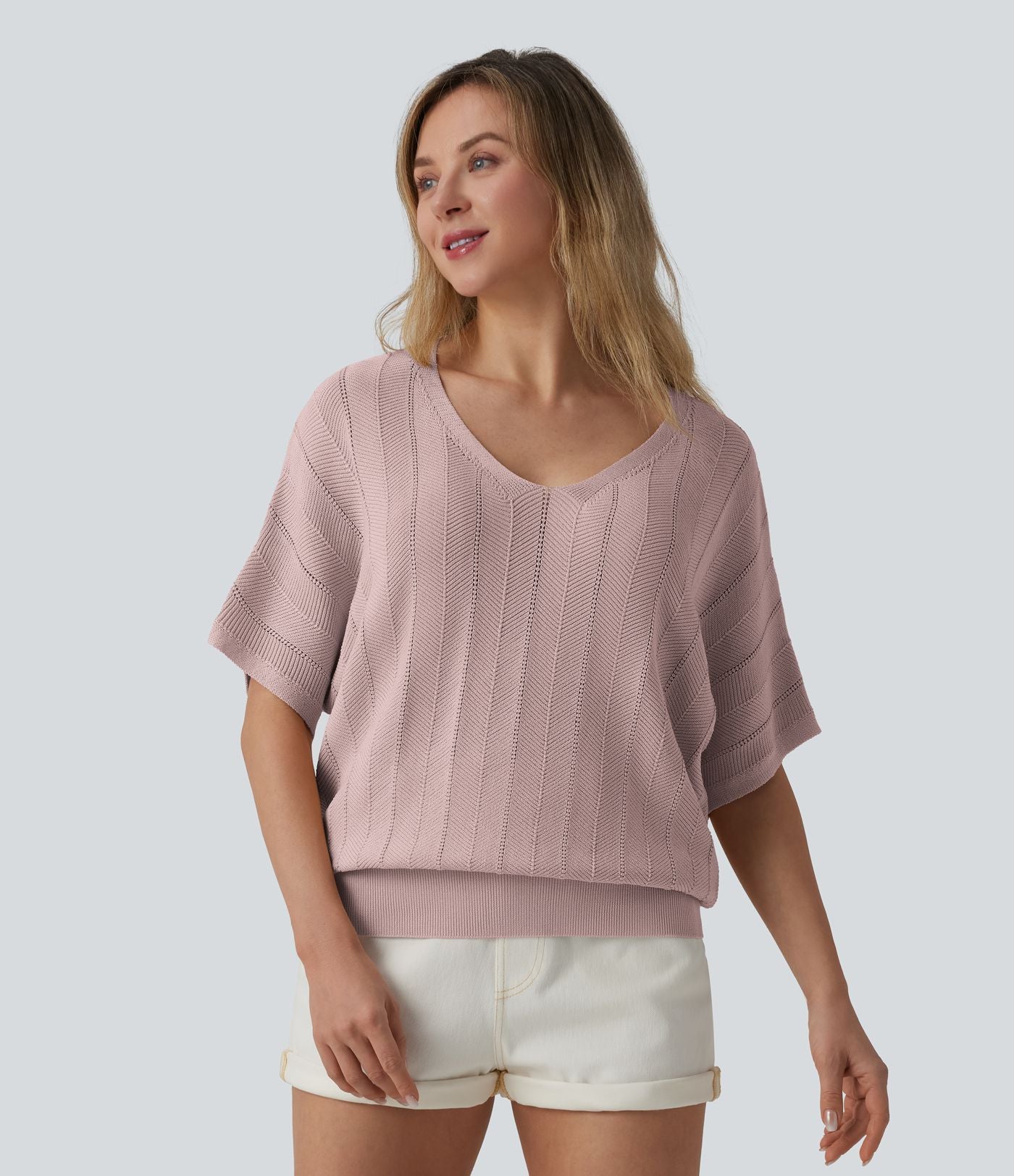 Pull décontracté col V manches courtes