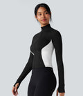 Veste yoga SoftlyZero™ Airy col montant manches longues passe-pouces color block effet frais InstantCool, protection solaire UPF50+