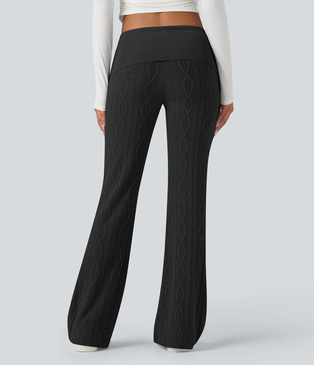 Pantalon décontracté évasé en maille pull taille basse repliable