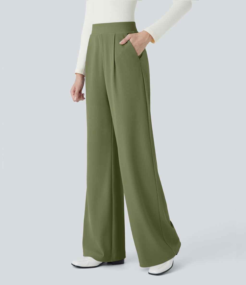Halara Flex™ Pantalon Tailleur Évasé à Taille Haute Sculptant la Silhouette avec Poches Latérales Micro Waffle