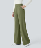 Halara Flex™ Pantalon Tailleur Évasé à Taille Haute Sculptant la Silhouette avec Poches Latérales Micro Waffle