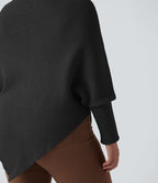 Pull grande taille col montant manches longues à ourlet asymétrique