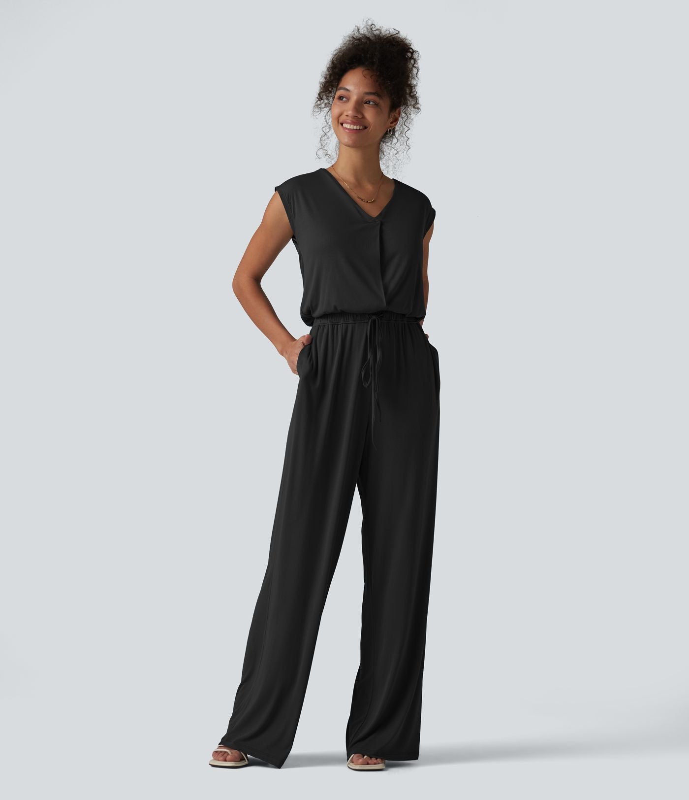 Combinaison casual sans manches col V cordon de serrage avec poches - Easy Peasy