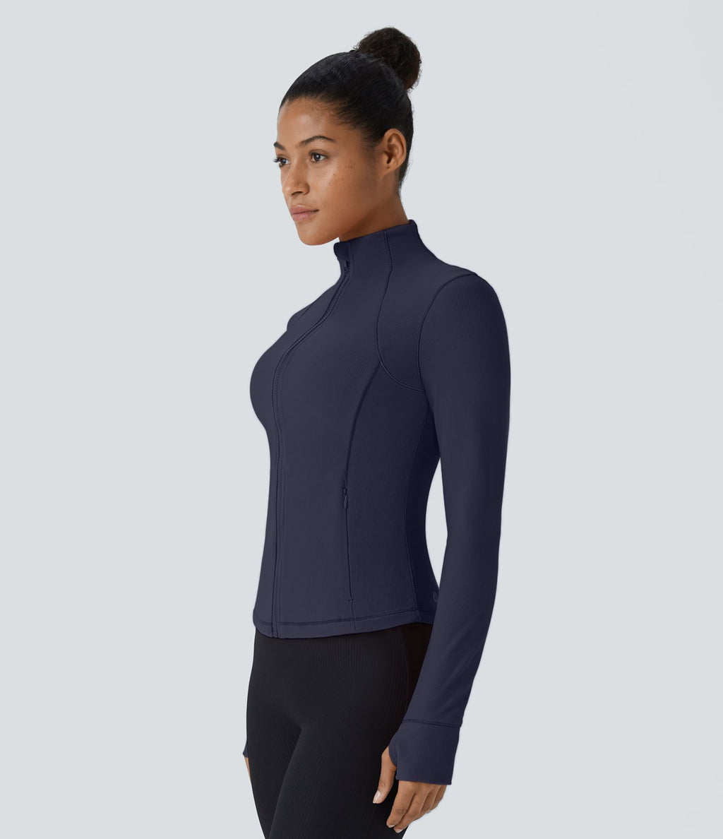 Patitoff™ Flow Veste Casual Courte à Col Montant Résistante aux Poils d'Animaux avec Fermeture Éclair Poches Latérales et Trou pour le Pouce