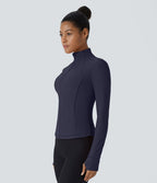 Patitoff™ Flow Veste Casual Courte à Col Montant Résistante aux Poils d'Animaux avec Fermeture Éclair Poches Latérales et Trou pour le Pouce