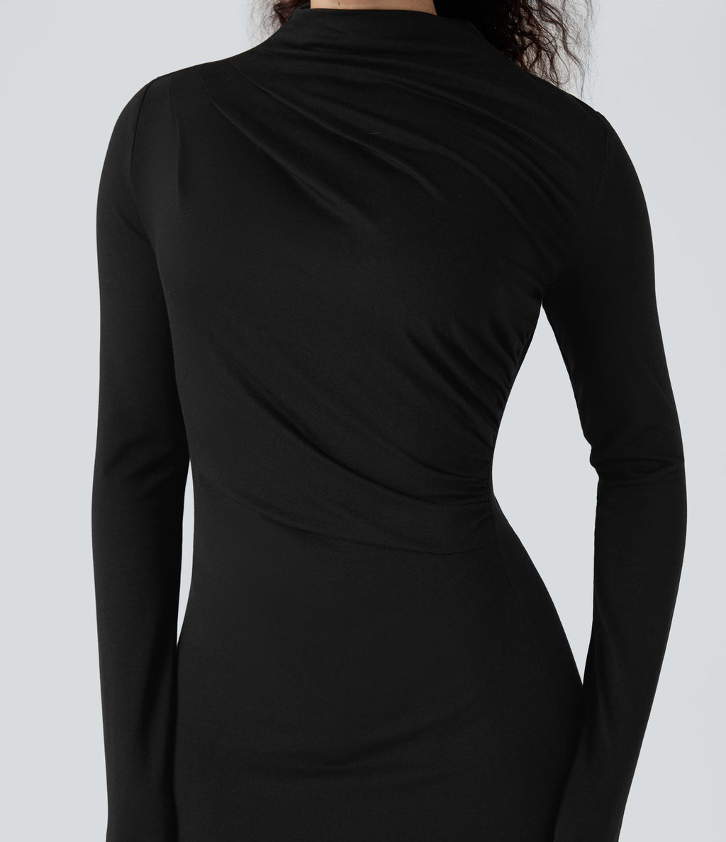 Robe mi-longue col montant manches longues