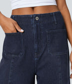 Halara Flex™ Jean large Palazzo et Taille Haute avec Poches Avant en Tricot Extensible Lavé