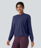 Haut de sport yoga col rond manches longues froncé - UPF50+