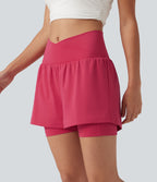 Short de yoga 2-en-1 taille haute croisée en SoftlyZero™ Airy à effet frais InstantCool 12,5 cm avec poches