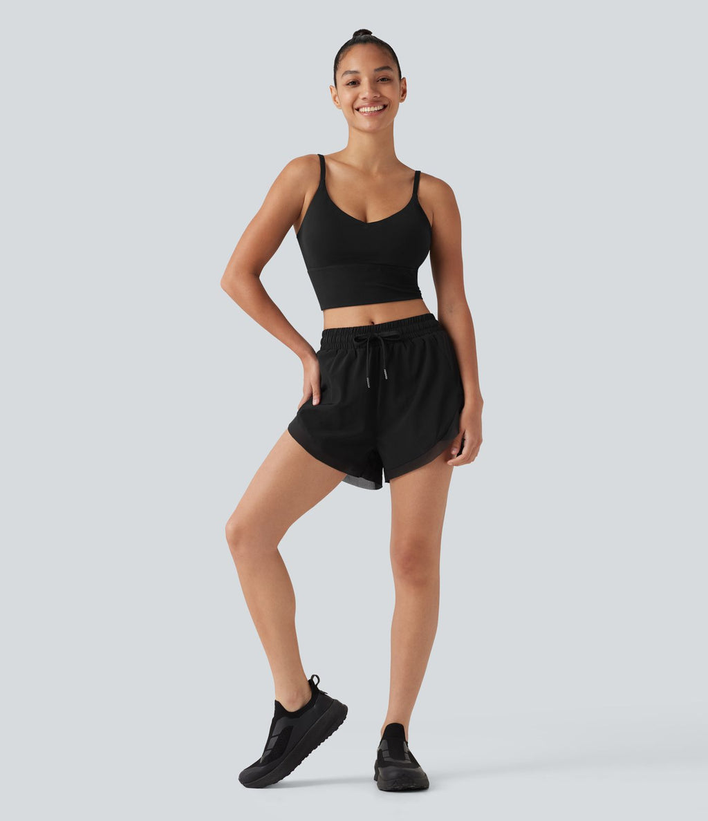 Short de running 2-en-1 taille mi-haute 7,5 cm avec cordon, ourlet incurvé, mesh contrasté et poches