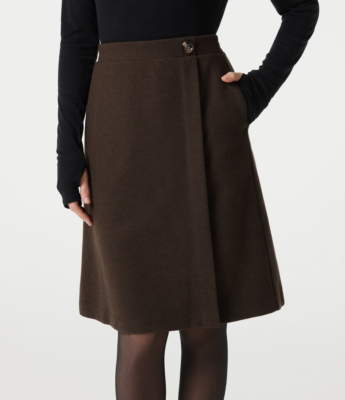 Jupe tailleur midi taille haute en polaire à poches
