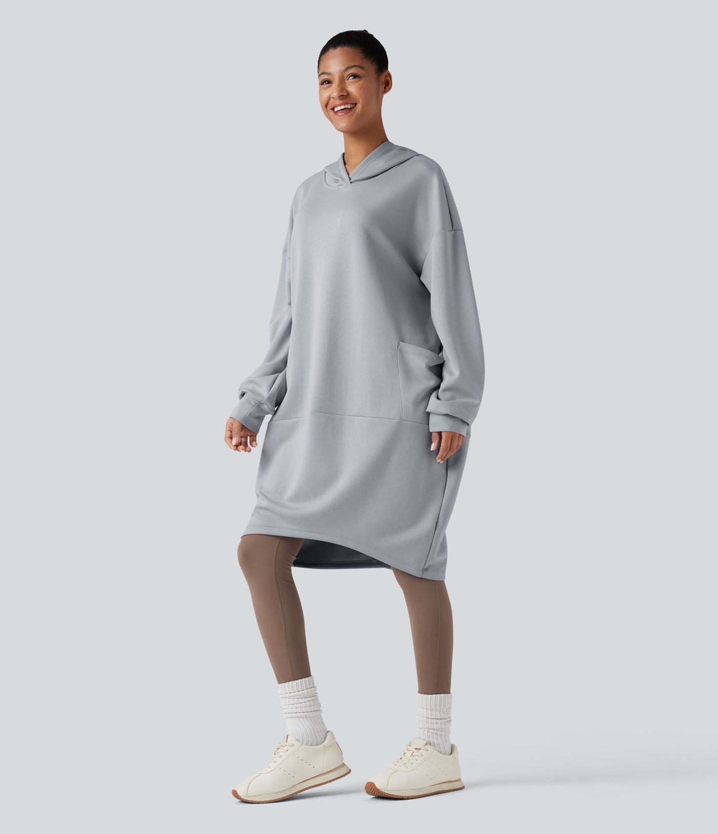 Sweat long à capuche manches longues avec poches