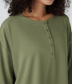 Sweatshirt Casual Waffle à Boutons Devant avec Trou Pouce et Fente