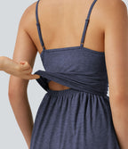 Combi-short casual 2-en-1 chiné froncé avec brassière intégrée et poches — Édition Easy Peasy