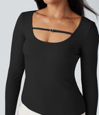 T-shirt côtelé col U manches longues
