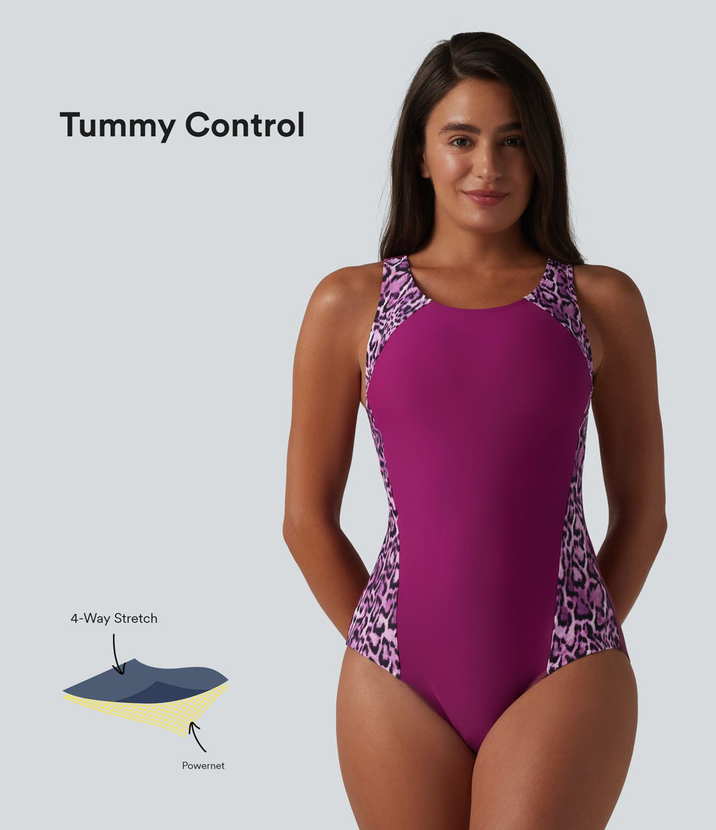 Maillot de bain une pièce imprimé léopard avec soutien-gorge intégré et ventre plat