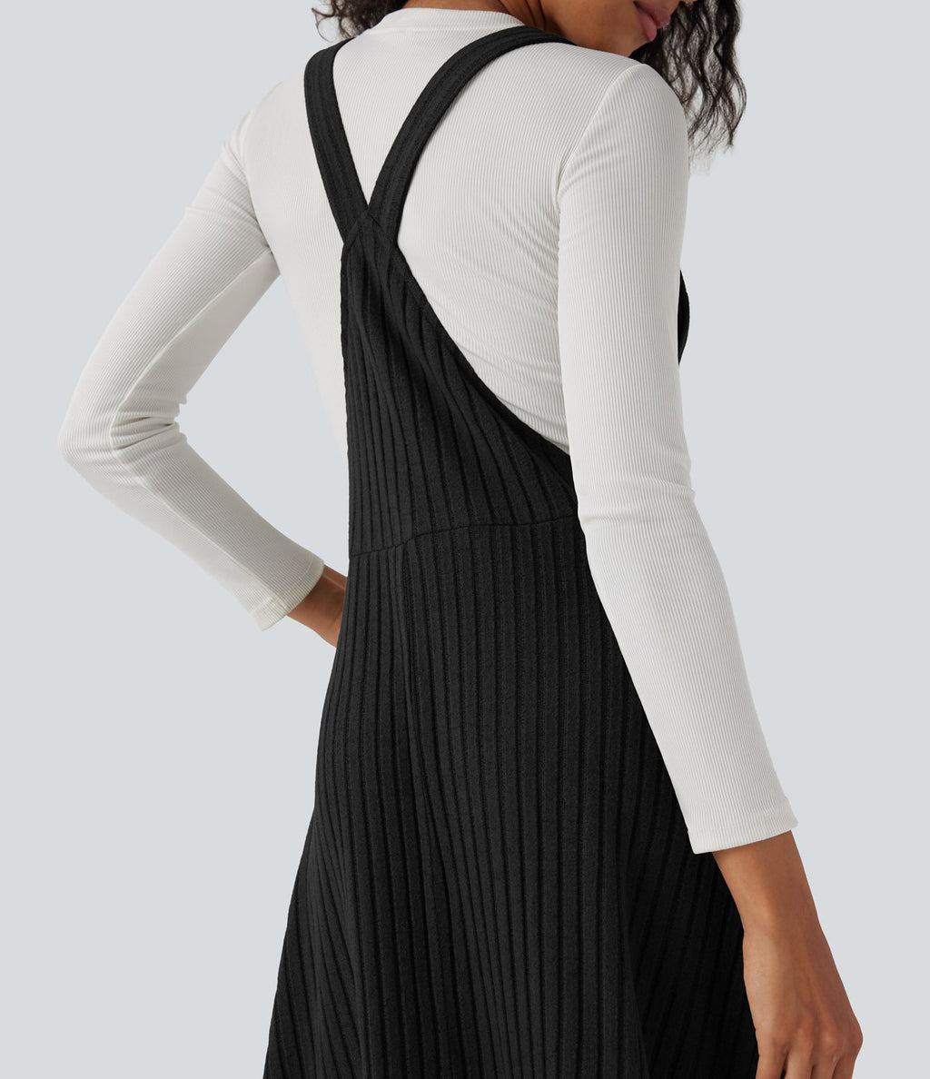 Robe de chasuble décontractée maille côtelée avec poches