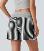 Short ample taille basse froncé à rayures avec poches, style vacances