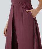 Combinaison Breezeful™ à séchage rapide pour demoiselles d'honneur et invitées de mariage, sans manches, avec fermeture éclair, poches latérales et détails contrastés