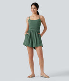 Combi-short casual 2-en-1 chiné froncé avec brassière intégrée et poches — Édition Easy Peasy