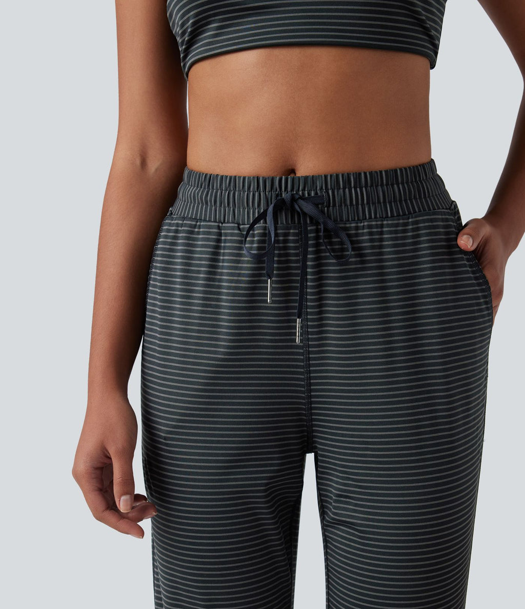 Jogging yoga taille moyenne avec cordon de serrage à rayures avec poches