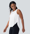 Haut de sport yoga col rond sans manches ourlet arrondi