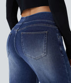 Jean décontracté Halara Flex™ taille haute, extensible, délavé, jambes droites avec poches multiples
