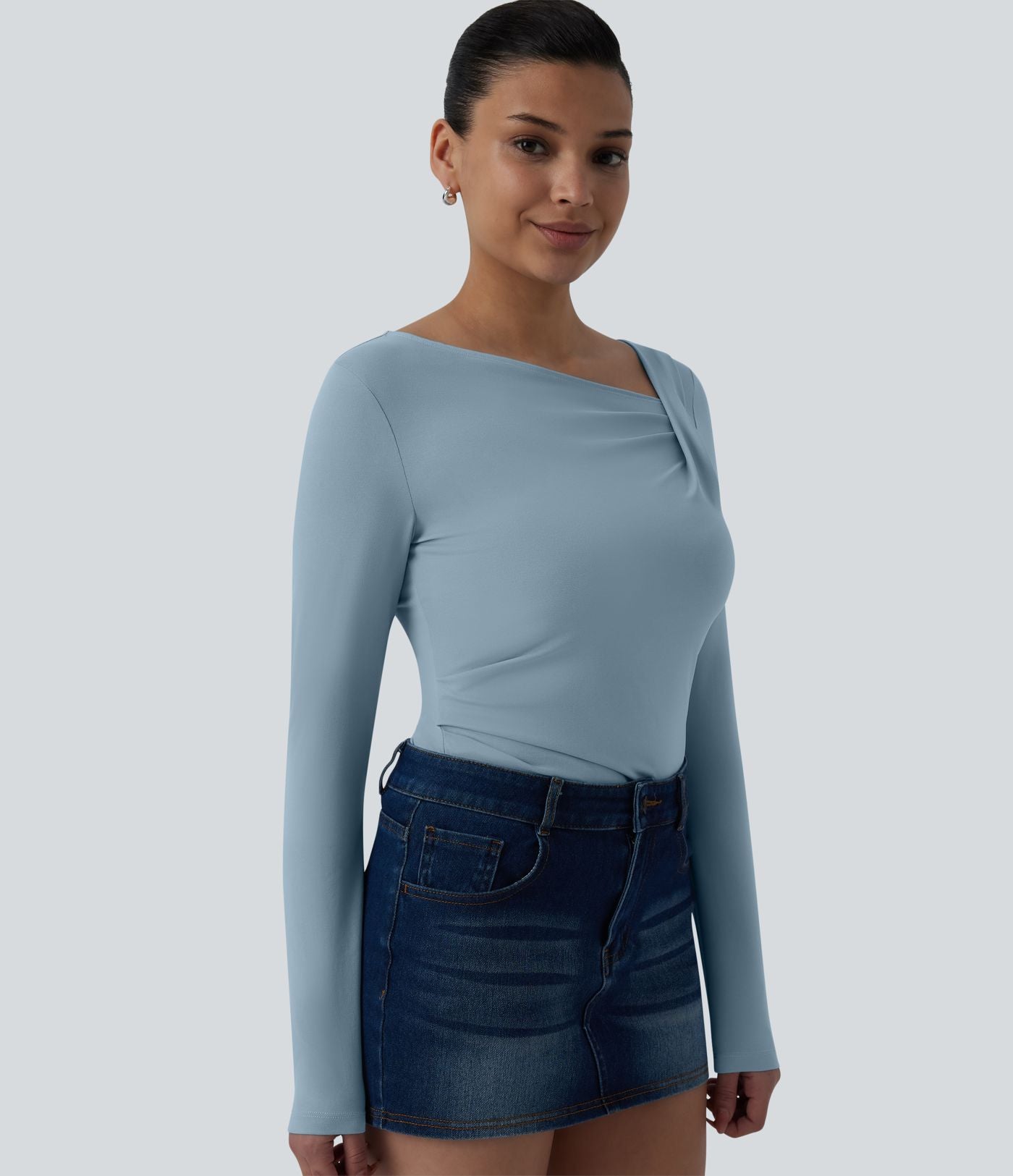 Haut casual asymétrique manches longues froncé