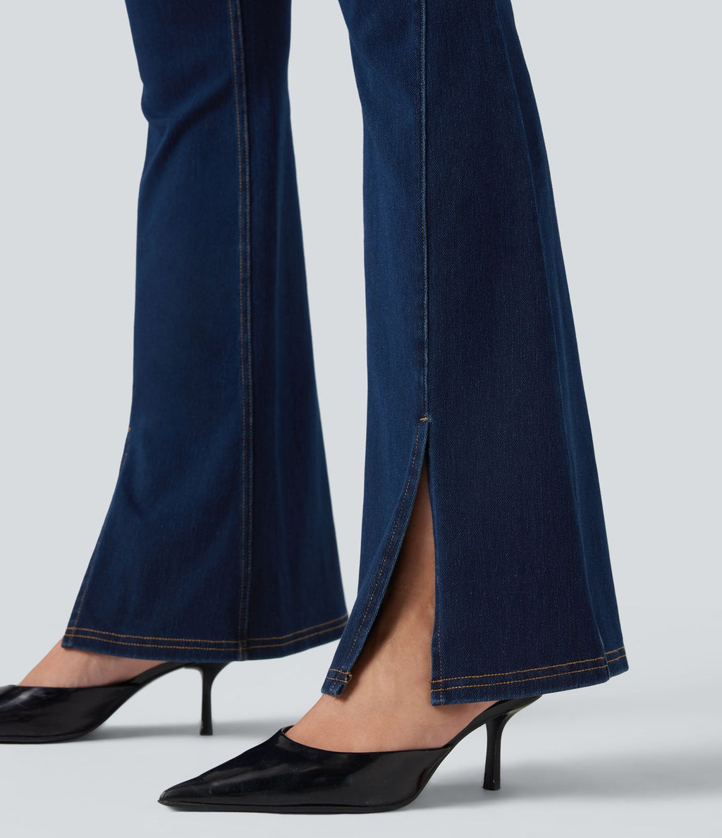 Legging denim évasé Halara Flex™ taille haute dos croisé fendu avec poches